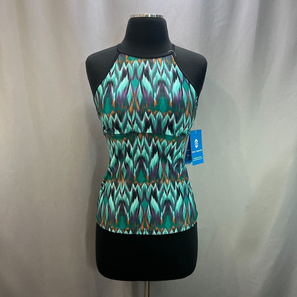 Free Country Macrame Back Tankini Top Womens Small Multicolor Haze High Neck